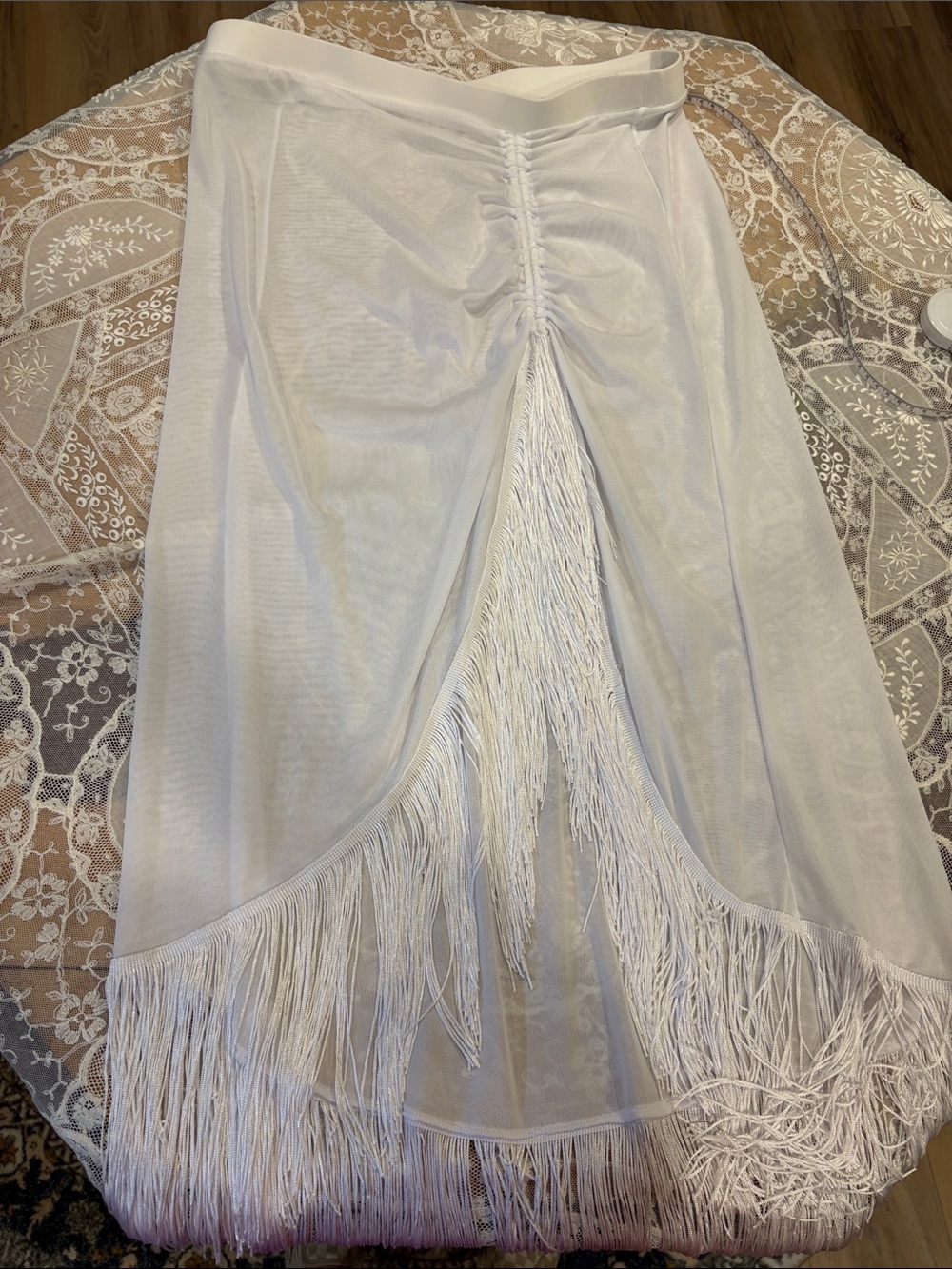 White Fringe Mesh Skirt
